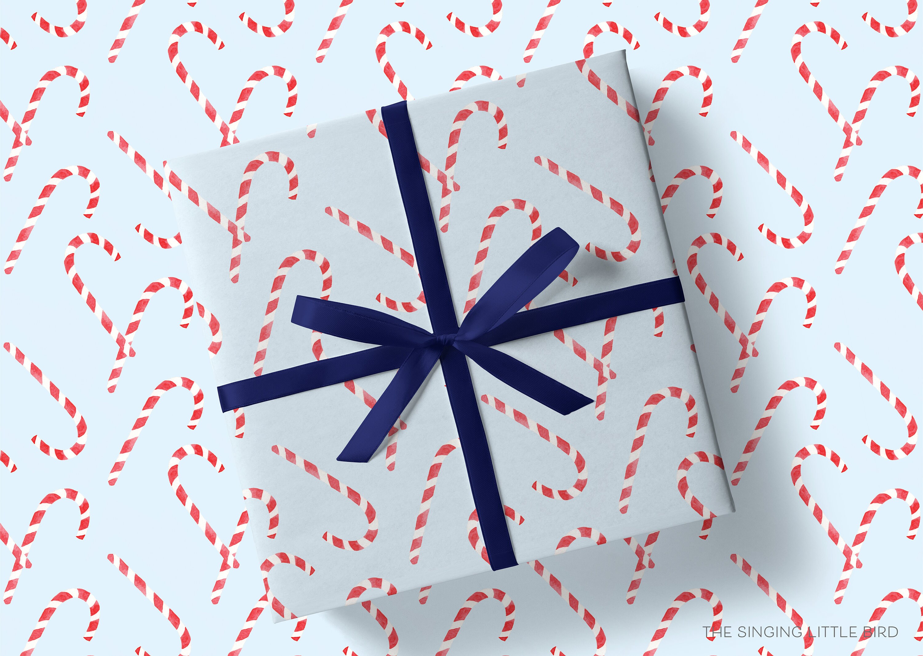 Candy Cane Christmas Gift Wrap Light Blue Watercolor Etsy
