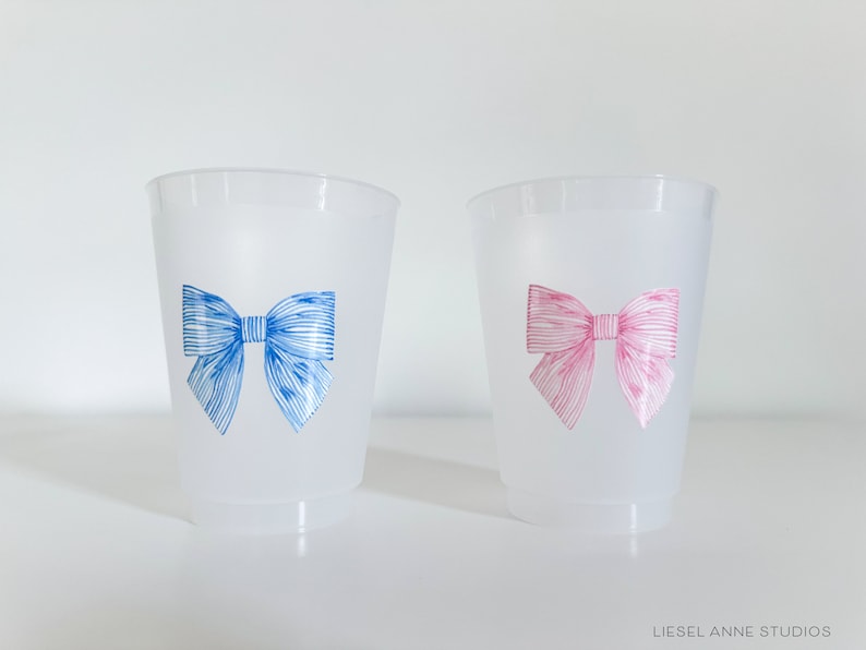 Striped Pink Bow Frosted Shatterproof Cups | Reusable Baby Shower Party Cups | Bridal Shower Cups | 16oz Cup | Bow Cups image 5
