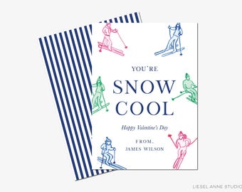 Personalized Mini Valentine Cards | Ski Valentine's Day Cards | School Classroom Kids Valentines | Pun Card | You're Snow Cool | Boy or Girl