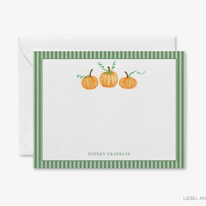 Pumpkin Stationery, Fall Notecards, Thank You Notes, Personalized Watercolor Cards, Autumn Gift, Monogrammed Festive Paper Goods