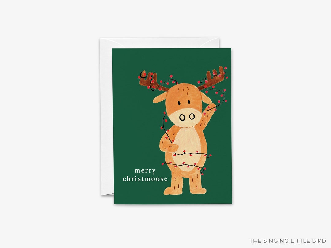 Funny Christmas Card Merry Christmoose Card Cute Christmas Etsy