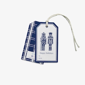 Navy Gingerbread Nutcracker Gift Tag [Sets of 8] | Blue and White Christmas Tag | Grand Millennial Tag | Watercolor Tag | Christmas Tag