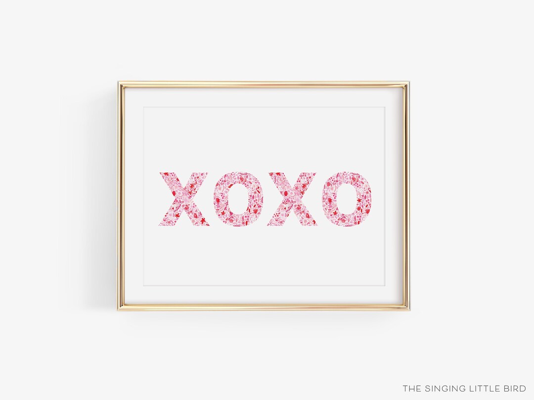 XOXO Watercolor Print Hand Painted Modern Art Valentines Artwork Pink and Red Fine Art Feminine