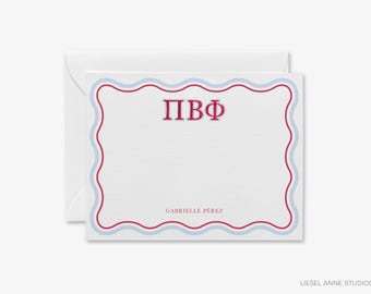Pi Beta Phi Personalized Stationery | Bid Day Gift Note Cards | ΠΒΦ Thank You Notes | Sorority Big Little Gift | Preppy Blue Red Wave