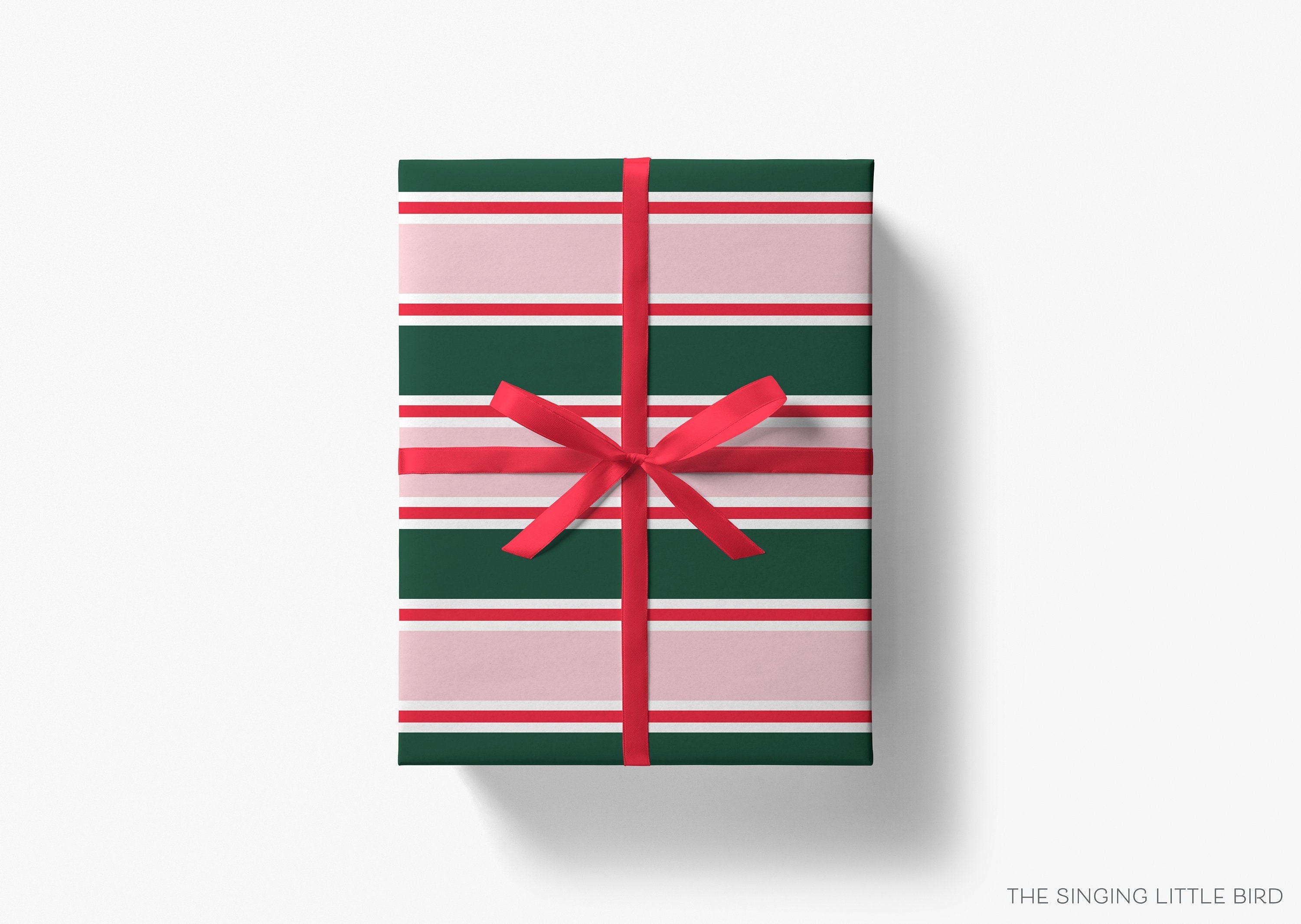 Green, Blush and Red Stripe Christmas Gift Wrap Christmas Wrapping Paper  Pink Holiday Wrapping Paper Forest Green and Blush Stripes 