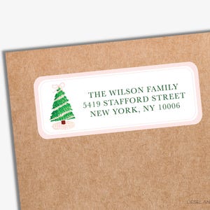 Christmas Return Address Labels PRINTED | White Address Envelope Seal | Personalized | Pink Gingham Mailing Sticker | Family Holiday Cards