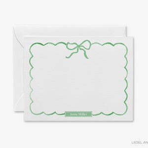 Personalized Green Bow Stationery | Preppy Notecards | Feminine Bow Cards | Bow Flat Cards | Fashion Notecards | Watercolor Irish Bows