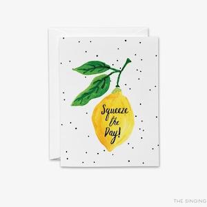 Lemon Cards | Squeeze The Day Lemon Pun Greeting Cards | Lemon Cards | Congratulations Card | Positivity | Watercolor Encouragement Card