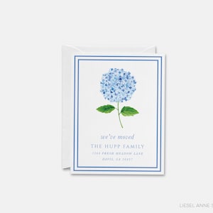 Bewegende aankondigingskaart hortensia | Adreswijzigingskaart | We hebben kaarten verplaatst | Nieuw huis | Gepersonaliseerd nieuw huis | Blauwe bloemen
