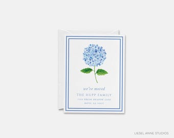 Hydrangea Moving Announcement Card | Blue Floral New Home