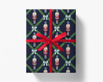 Nutcracker Trellis Christmas Gift Wrap | Bows Wrapping Paper