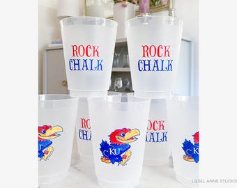 Jayhawk *Officially Licensed* Frosted Shatterproof Cups  | 16oz Reusable Kansas Jayhawks Party Cups | Game day Cup | Rock Chalk KU