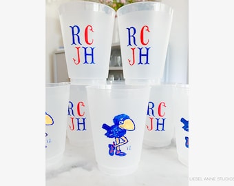 1912 Jayhawk *Officially Licensed* Frosted Shatterproof Cups  | 16oz Reusable Kansas Jayhawks Party Cups | Game Day KU Rock Chalk