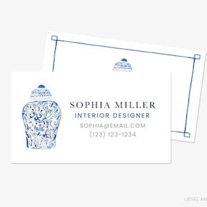 Gepersonaliseerde visitekaartjes gemberpot | Gepersonaliseerde chinoiserie-visitekaartjes | Klassieke preppy professionele minikaarten | Contactkaarten moeder