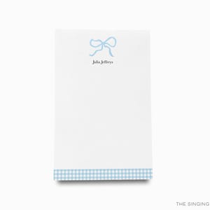 Light Blue Bow Notepad | Blue Gingham Notepad Set | Blue To Do List | Preppy Feminine Notepads | Personalized Gift | Hostess Gift Blue Bow