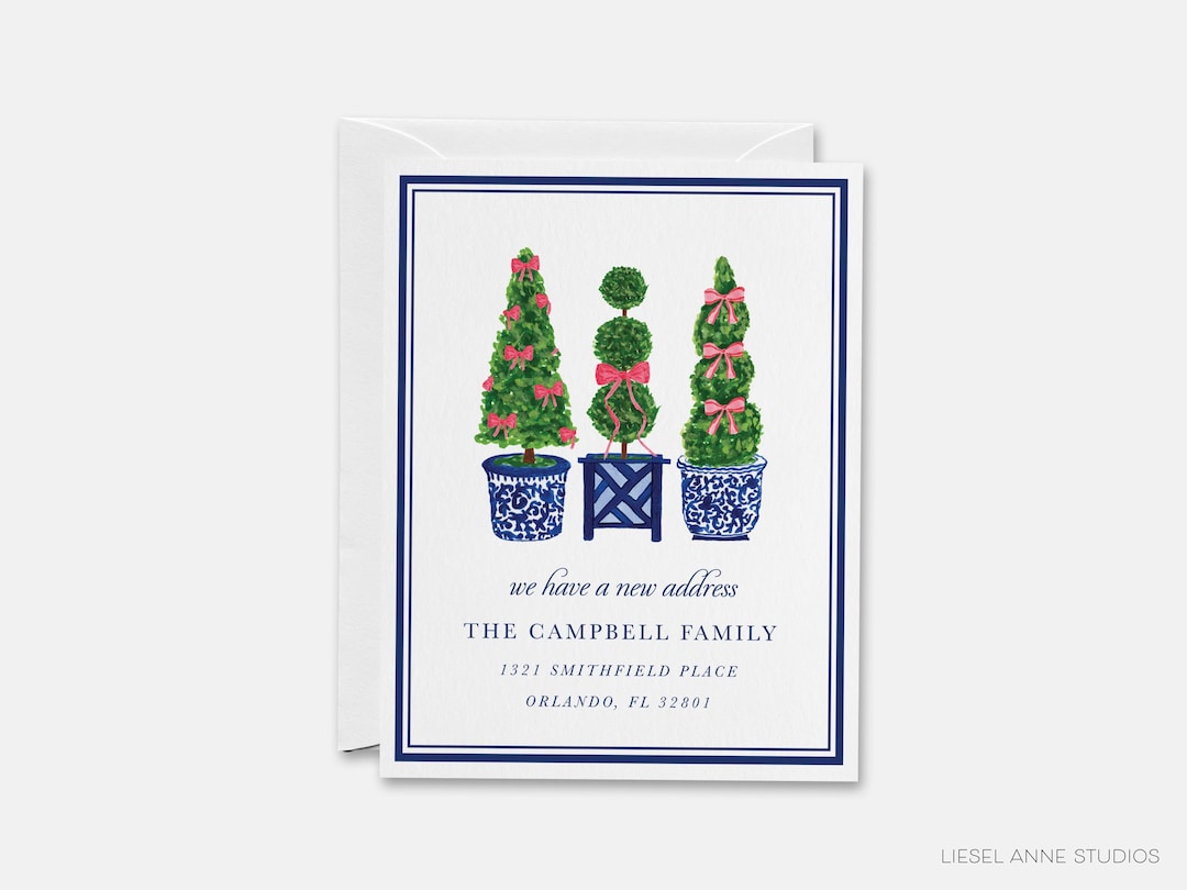 Moving Topiary Christmas Topiary Moving Announcement Card | Change of Address Card ...