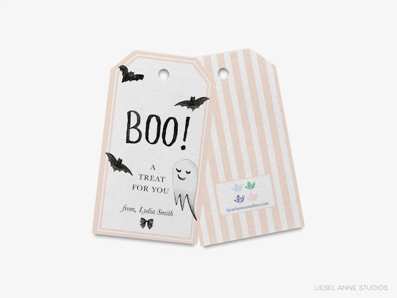 Boo Halloween Favor Tags | Gingham Pumpkin Gift Tags | Fall Ghost Bat Favor Tag | Watercolor Autumn Tag | Halloween Class Party Personalized