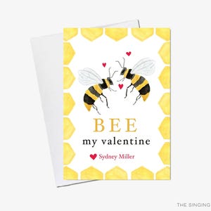 Personalized Kids Valentine Cards for School | Bee Valentine&#39;s Day Cards | Classroom Valentines | Bumble Bee Pun | Bee My Valentine | Cute
