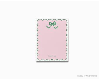 Personalisierte rosa und grüne Schleife Notizblock | Rosa und Grün To Do Liste | Preppy Feminine Notizblöcke | Personalisiertes Geschenk Gastgeschenk
