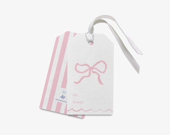 Pink Bow Gift Tags [Sets of 8] | Girly Tag | Feminine Tag | Watercolor Tag | Birthday Tag | Favor Tags | Baby Shower Tag | Girl Birthday