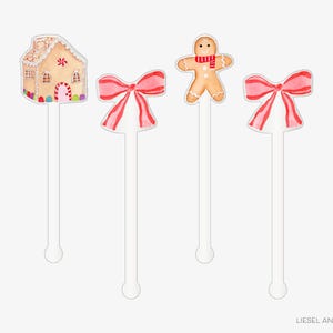 Red Bow Gingerbread Stir Sticks | Cookie Drink Stirrers | Reusable Cocktail Swizzle Sticks | Holiday Barware | Unique Gift Idea