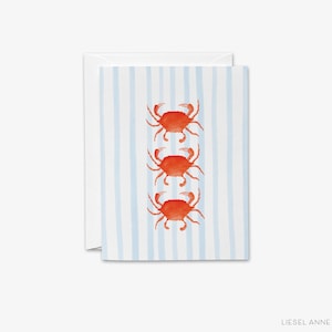 Cartes de voeux de crabe | Cartes pliées à rayures crabe | Cadeau sur le thème de la Nouvelle-Angleterre | Cartes pour amoureux du crabe du Maryland | Coffret cadeau aquarelle glucides | Hôtesse d'accueil