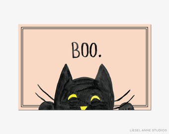 Mantel individual con diseño de gato negro Boo / Mantel individual de papel / Mantel individual / Mantel individual femenino elegante / Mantel individual de Halloween / Decoración de mesa de fiesta espeluznante y linda