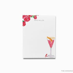 パーソナライズされたカクテル愛好家用メモ帳 | イタリア製メモ帳セット | 水彩画のToDoリスト | 女性用メモ帳 | パーソナライズされたギフト | 花柄バーカート