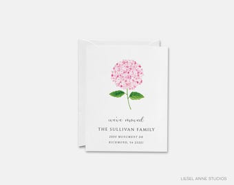 Pink Hydrangea Moving Announcement Card | Change of Address Card | We've Moved Cards | New Home | Personalized New House | Pink Floral