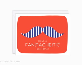 Have a Fan[Tache]Tic Birthday Card | Funny Birthday Card | Mustache Card | Clever Play On Words | Punny Card | Mustache Pun Birthday Card