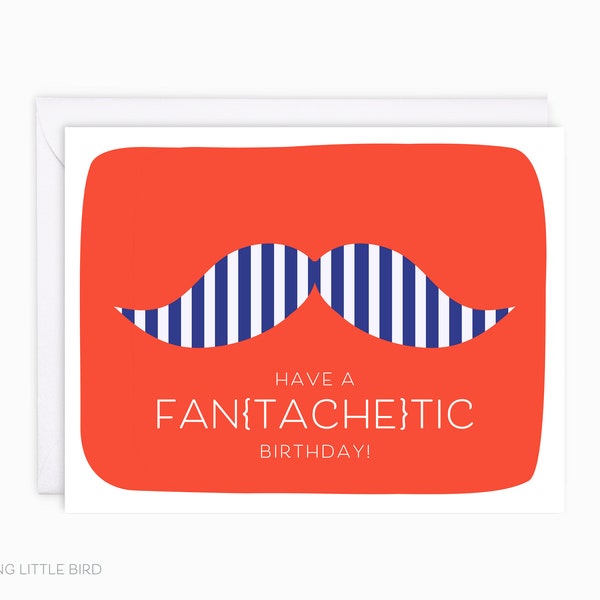 Have a Fan[Tache]Tic Birthday Card | Funny Birthday Card | Mustache Card | Clever Play On Words | Punny Card | Mustache Pun Birthday Card