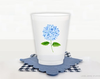 Hydrangea Frosted Shatterproof Cups  | Reusable Bridal Shower Baby Shower Party Cups | Bachelorette Wedding Cups | 16oz Floral Cup
