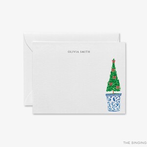 Personalisierte Grußkarten | Familienurlaub Dankeschön Notizen | Weihnachten Briefpapier | Weihnachtskarten | Topiary Chinoiserie Blau