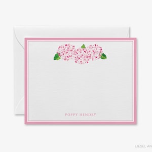 Gepersonaliseerd briefpapier roze hortensia | Notitiekaarten hortensia | Hortensia-noten | Hortensia cadeau | Gastvrouwcadeau | Preppy aquarel, bedankt