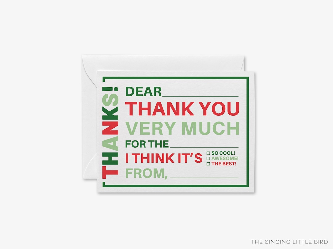Kids Christmas Fill in the Blank Thank You Notes | Christmas Thank You ...