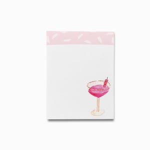 Cocktail Lover Notepad | Pink Notepad Set | To Do List | Feminine Notepad | Pink Drink Gift | Coupe Glass Martini Bar Cart | Gift For Her