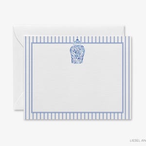 Platte notitiekaarten gemberpot | Handgeschilderde notities | Bedankkaart | Gastvrouwcadeau | Chinoiseriekaarten | Blauw en wit briefpapier