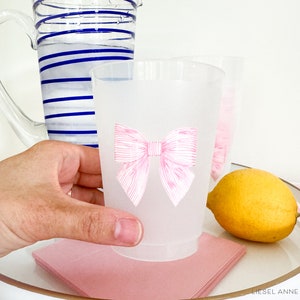 Striped Pink Bow Frosted Shatterproof Cups | Reusable Baby Shower Party Cups | Bridal Shower Cups | 16oz Cup | Bow Cups image 3