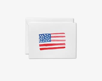 Drapeau américain cartes de vœux | Carte vierge patriotique | Cadeau Etats-Unis | Aquarelle | Cartes preppy | Notes de remerciement américaines