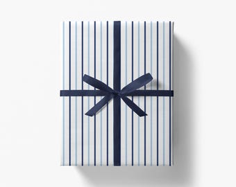 Blue and White Stripe Gift Wrap | Birthday Wrapping Paper | Blue Holiday Wrapping Paper | Navy Blue, Light Blue and White Stripes | Baby Boy
