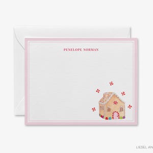 Lebkuchen-Haus - Personalisiertes Briefpapier Weihnachts Grußkarten | Urlaub Dankeschön Notizen | Lebkuchen-Bonbonkarten | Rosa Adventskalender