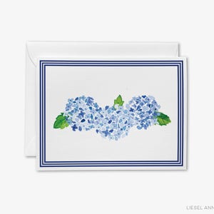 Cartes de voeux d&#39;hortensia | Notes d&#39;hortensias | Cadeau floral pour elle | Cadeau d&#39;hôtesse | Notes de remerciement aquarelle preppy