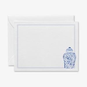 Ginger Jar Flat Notecards [Set of 8] | Hand Painted Notes | Thank You Card | Hostess Gift | Chinoiserie Cards | Blue and White Stationery