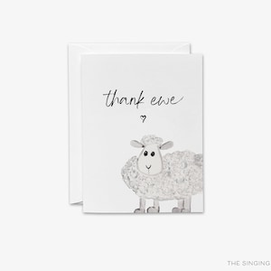 Merci des cartes de jeu de mots | Merci Ewe Punny Cartes De Vœux | Amateurs de moutons | de remerciements d'agneau | Cartes d'aquarelle | Merci aux animaux de la ferme