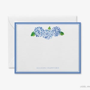 Papeterie personnalisée hortensia | Cartes pour notes hortensias | Notes d'hortensias | Cadeau hortensia | Cadeau d'hôtesse | Aquarelle BCBG Merci