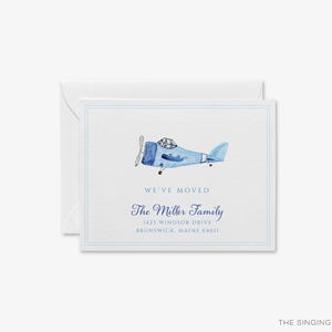 Vintage Plane Moving Announcement | Change of Address Postcard | We&#39;ve Moved Cards | New Home New Adventures | Watercolor Art Moving Family