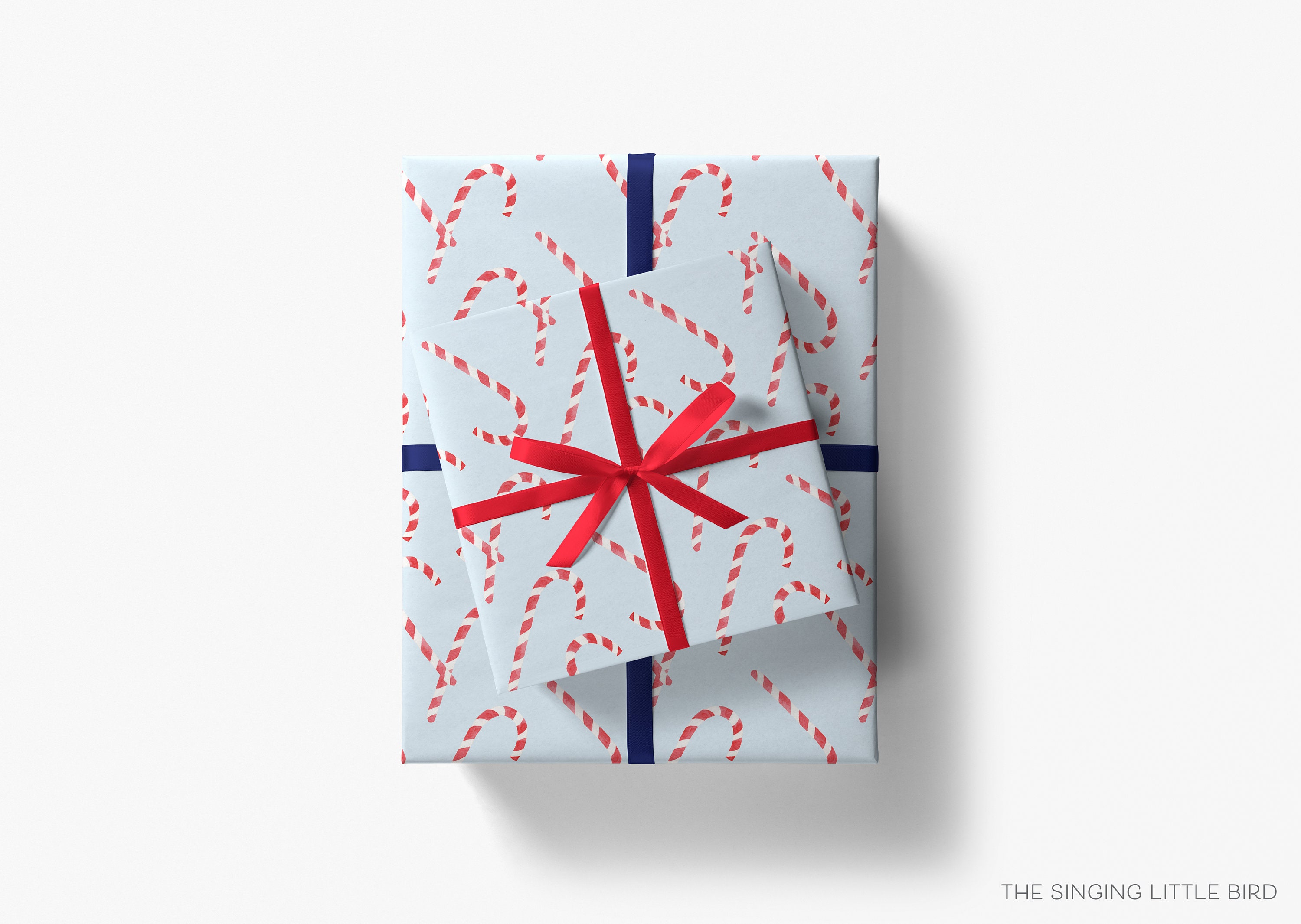 Candy Cane Christmas Gift Wrap Light Blue Watercolor Etsy