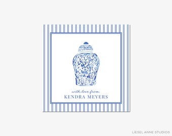 Ginger Jar Benutzerdefinierte Geschenkaufkleber Tags | Personalisierte blaue und weiße Geschenkaufkleber | Gastgeschenk Anhänger | Brautparty | Bday Geschenk | Preppy Aufkleber