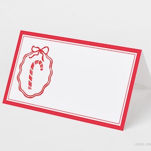 Tarjeta de lugar: Tarjetas de lugar navideñas con bastones de caramelo y etiquetas de comida