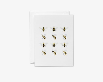 Tarjeta de felicitación de abeja en acuarela / Tarjetas de notas en blanco
